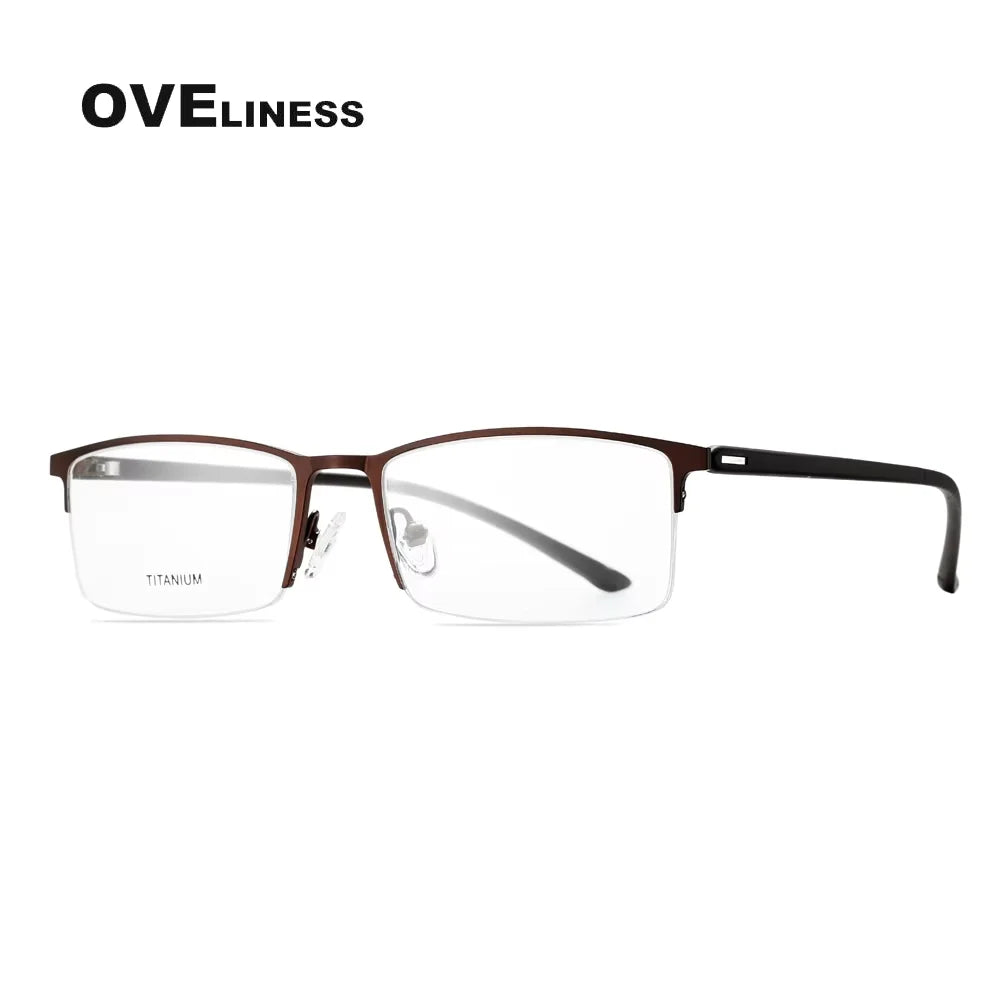 Oveliness Men's Semi Rim Square Titanium Alloy Eyeglasses 49851 Semi Rim Oveliness coffee  