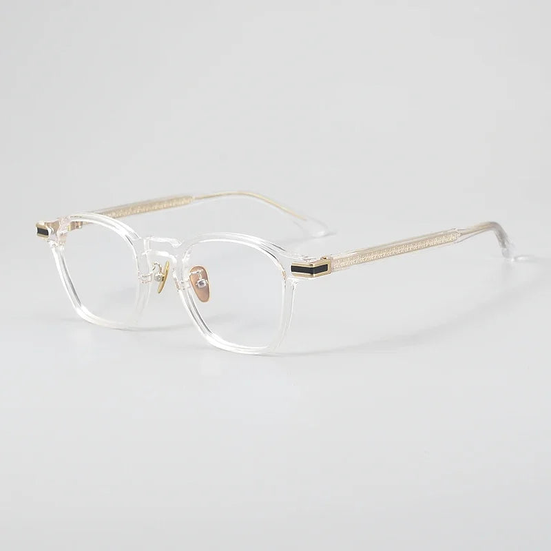 Aror Unisex Full Rim Square Acetate Titanium Eyeglasses 49082 Full Rim Aror Transparent white