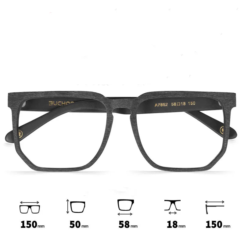 Hdcrafter Men's Full Rim Big Square Acetate Eyeglasses 76821 Full Rim Hdcrafter Eyeglasses Wood-Black  