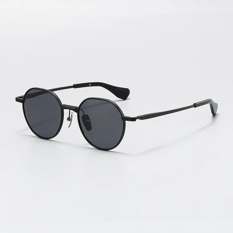 Black Mask Unisex Full Rim Flat Top Round Titanium Polarized Sunglasses 5046 Sunglasses Black Mask Black-Gray As Shown 