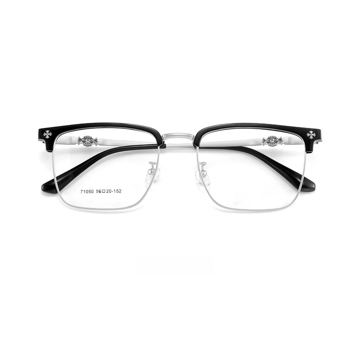 Yimaruili Unisex Full RIm Square Alloy Acetate Eyeglasses 71050 Full Rim Yimaruili Eyeglasses Black Silver C13