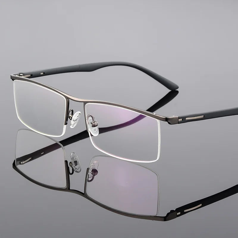 Hdcrafter Men's Semi Rim Square Brow Line Titanium Eyeglasses 48831