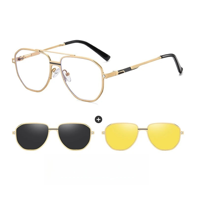 Yimaruili Women's Full Rim Squre Double Bridge Alloy Eyeglasses Clip On Sunglasses 70371