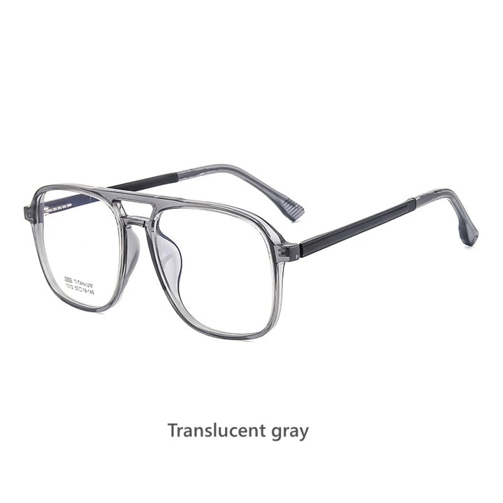 KatKani Mens Full Rim Double Bridge Polygon Acetate Eyeglasses 1012 Full Rim KatKani Eyeglasses Transparent gray  
