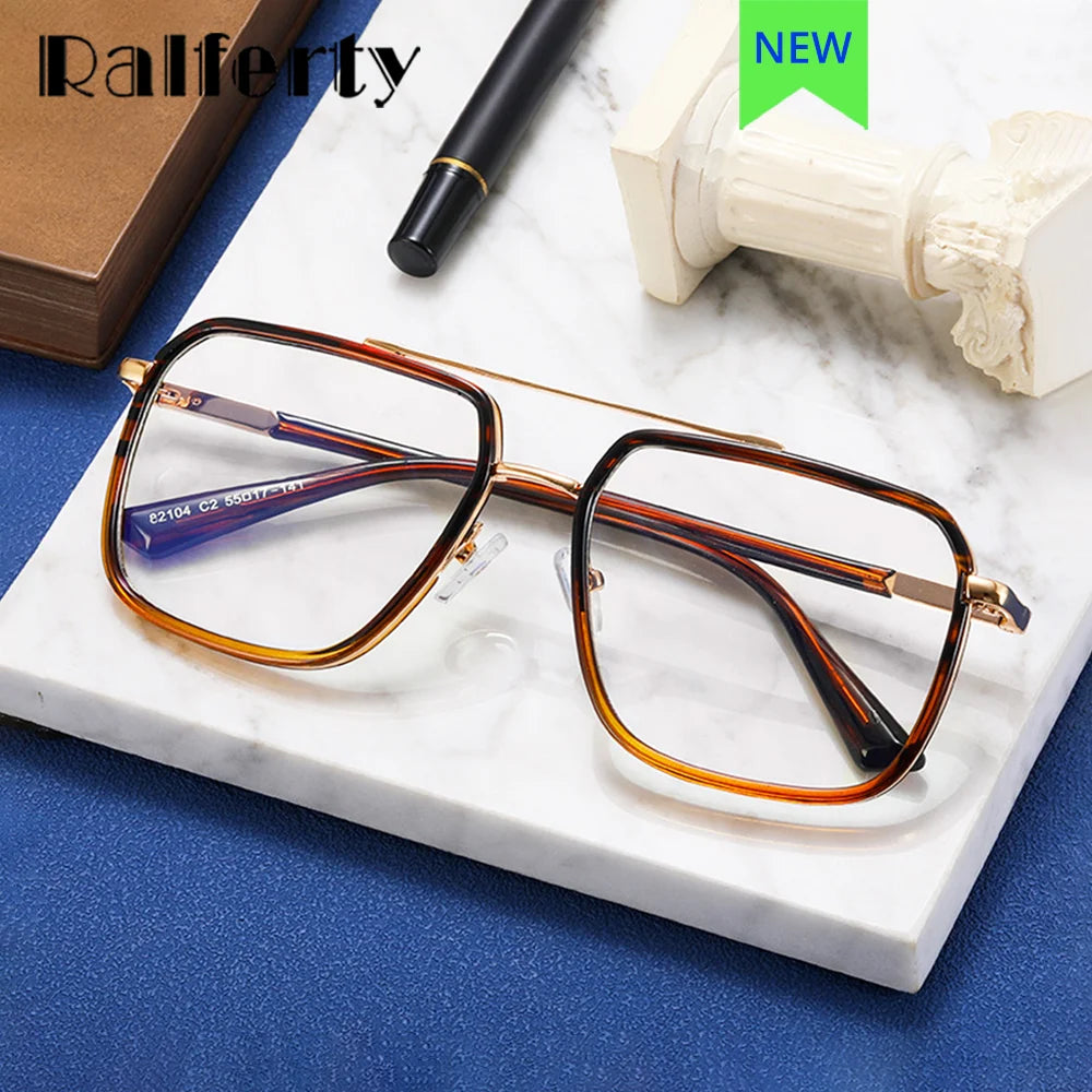 Ralferty Women's Full Rim Square Double Bridge Alloy Acetate Eyeglasses R821 Full Rim Ralferty   