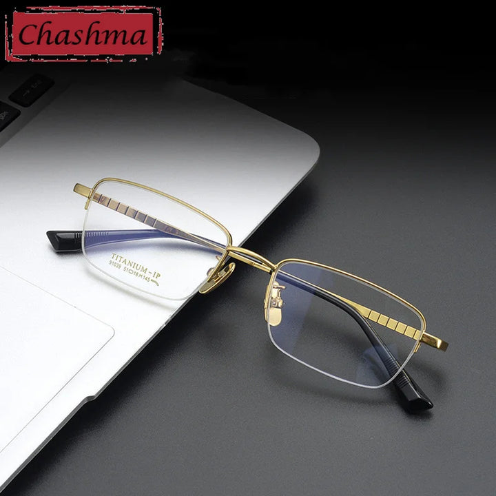 Chashma Ottica Men's Semi Rim Square Titanium Eyeglasses 91039 Semi Rim Chashma Ottica   