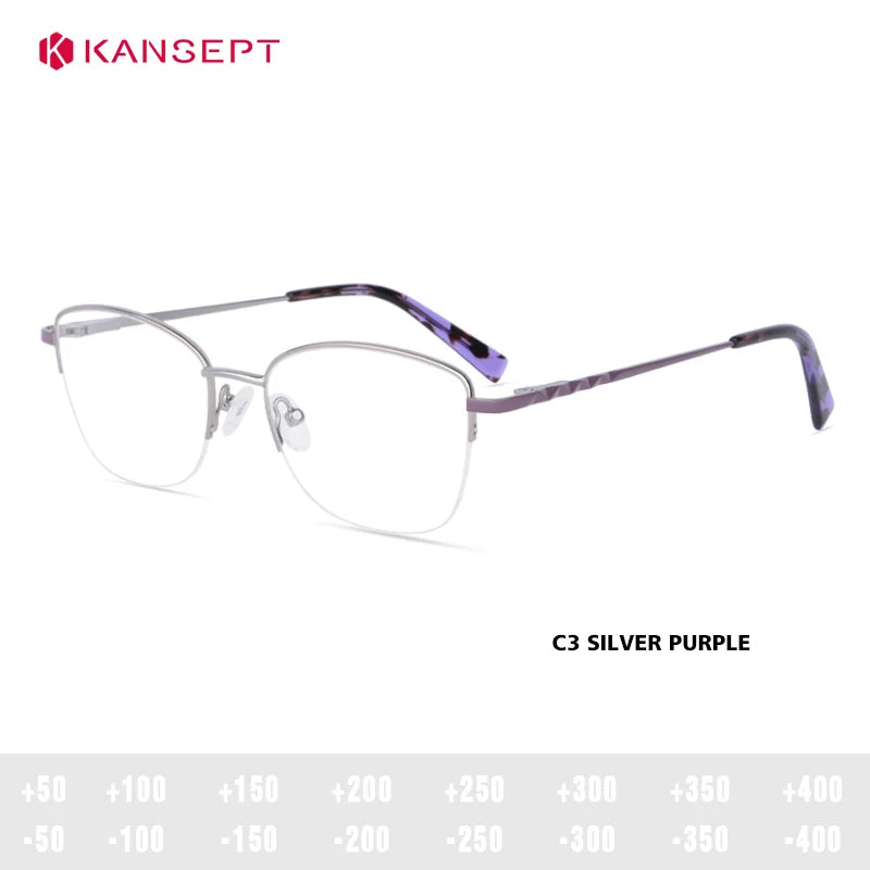 Kansept Women's Semi Rim Square Cat Eye Alloy Reading Glasses 72702