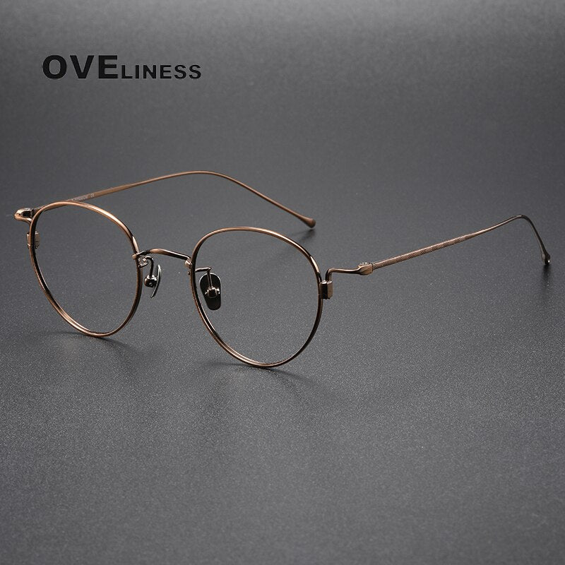 Oveliness Unisex Full Rim Round Titanium Eyeglasses 164 Full Rim Oveliness bronze  