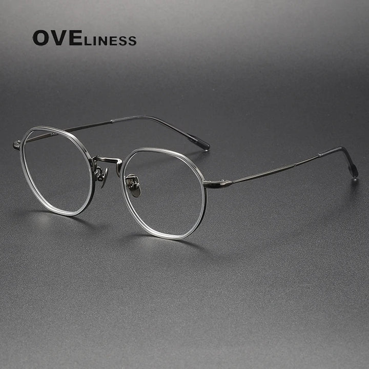 Oveliness Unisex Full Rim Polygon Acetate Titanium Eyeglasses 8514 Full Rim Oveliness grey gun  