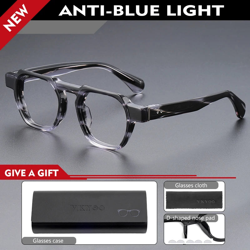 Vicky Men's Full Rim Big Flat Top Oval Acetate Alloy Reading Glasses 755009