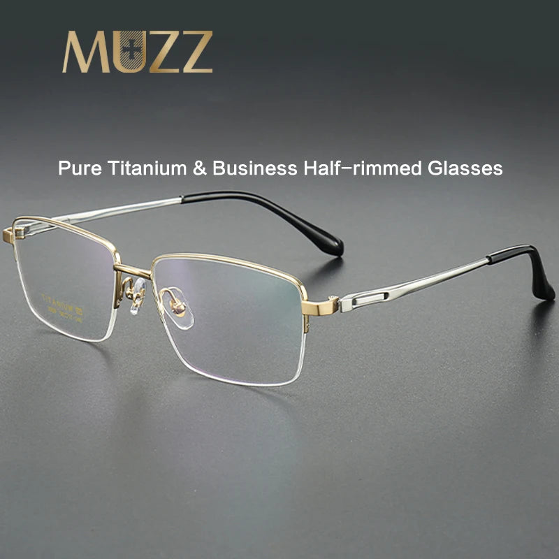 Muzz Men's Semi Rim Polygon Square Titanium Eyeglasses 82928