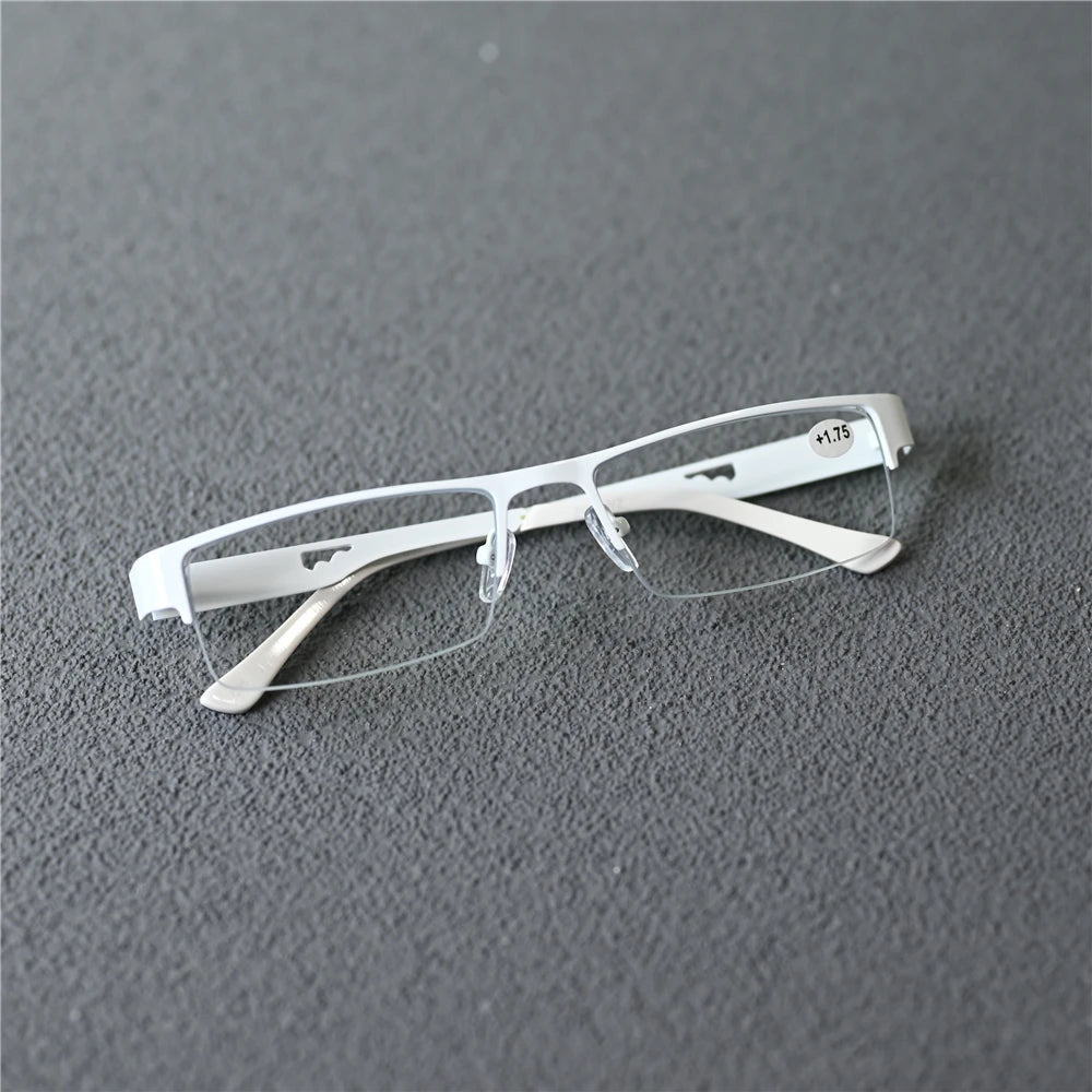 Cubojue Unisex Semi Rim Rectangle Alloy Reading Glasses 6449 Reading Glasses Cubojue +250 WHITE 