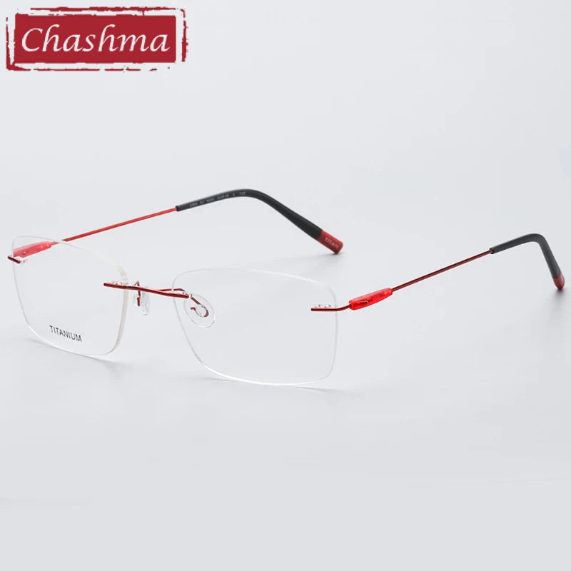 Chashma Unisex Rimless Square Titanium Eyeglasses 44105 Rimless Chashma Red  