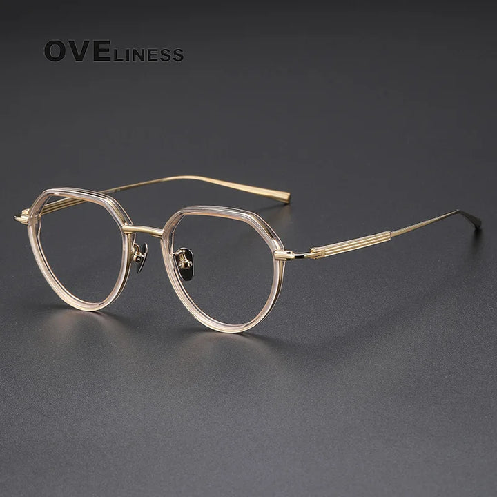 Oveliness Unisex Full Rim Flat Top Round Titanium Acetate Eyeglasses O6701 Full Rim Oveliness champagne  