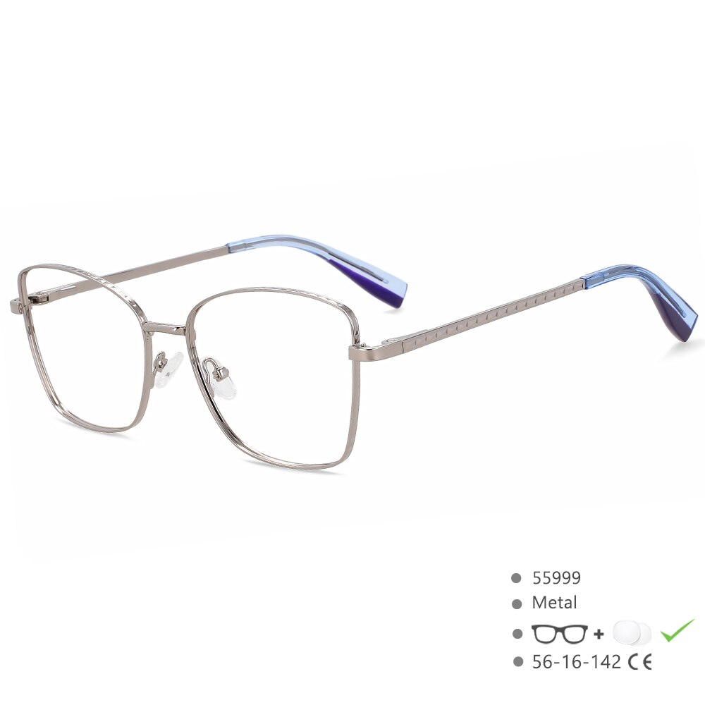 CCspace Women's Full Rim Big Square Cat Eye Alloy Eyeglasses 55999 Full Rim CCspace C2Blue  