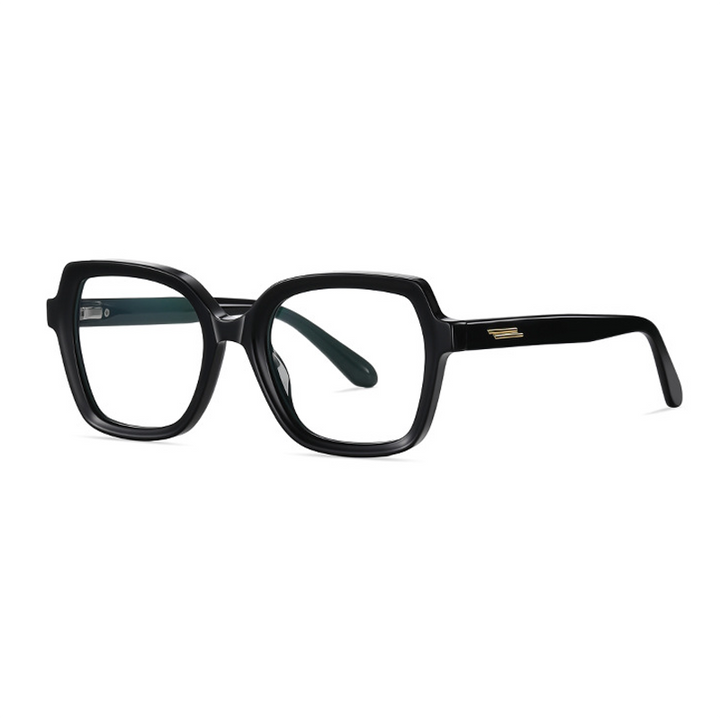 Ralferty Women's Full Rim Flat Top Oval Acetate Eyeglasses D8817 Full Rim Ralferty C01 Shiny Black China 