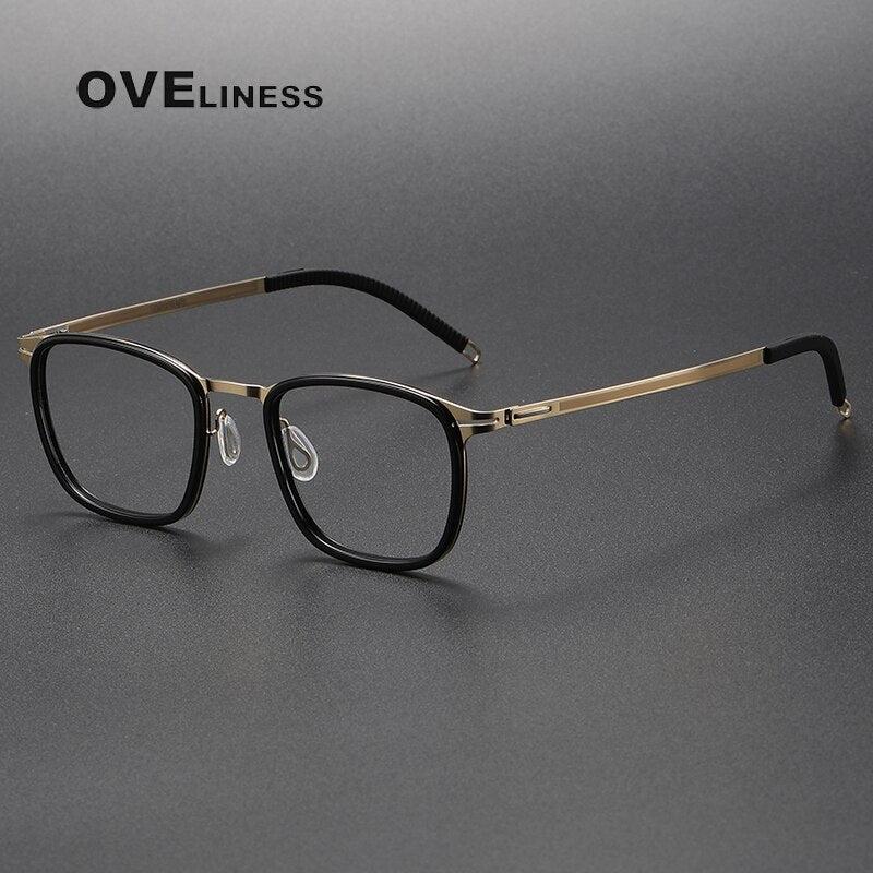 Oveliness Unisex Full Rim Square Screwless Titanium Acetate Eyeglasses 8202315 Full Rim Oveliness black gold  