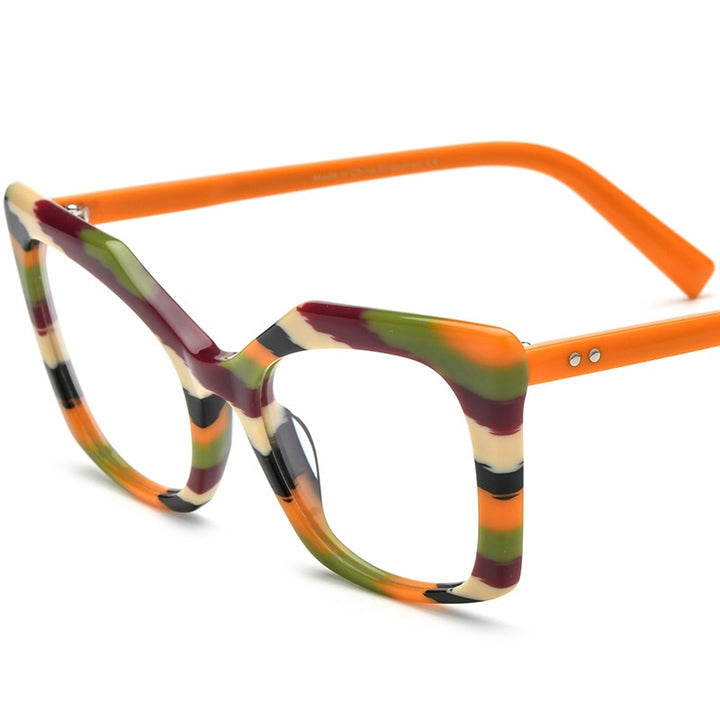 CCspace Unisex Full Rim Large Cat Eye Acetate Eyeglasses 56581 Full Rim CCspace C1Orange  