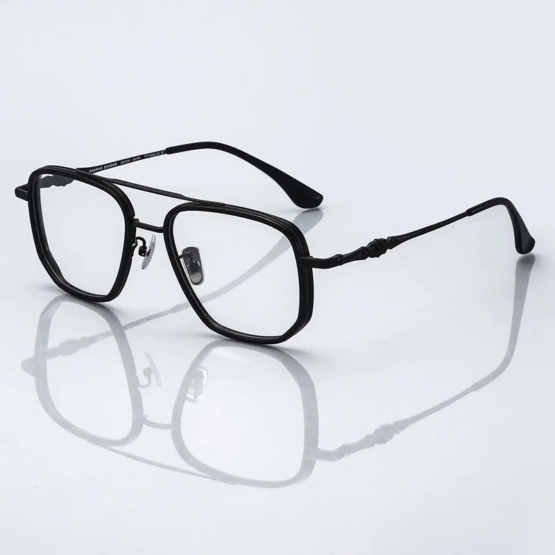 Hdcrafter Men's Full Rim Big Square Double Bridge Titanium Eyeglasses 985245