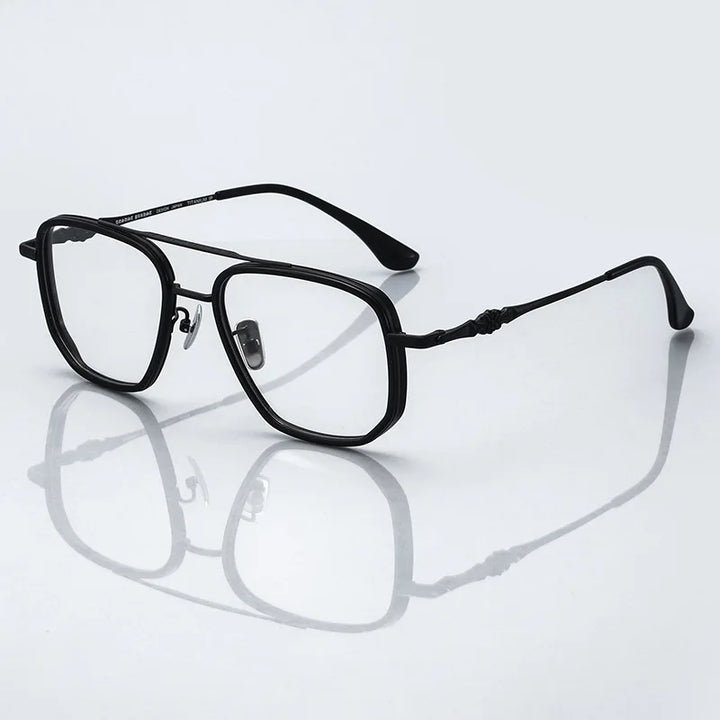 Hdcrafter Men's Full Rim Big Square Double Bridge Titanium Eyeglasses 985245