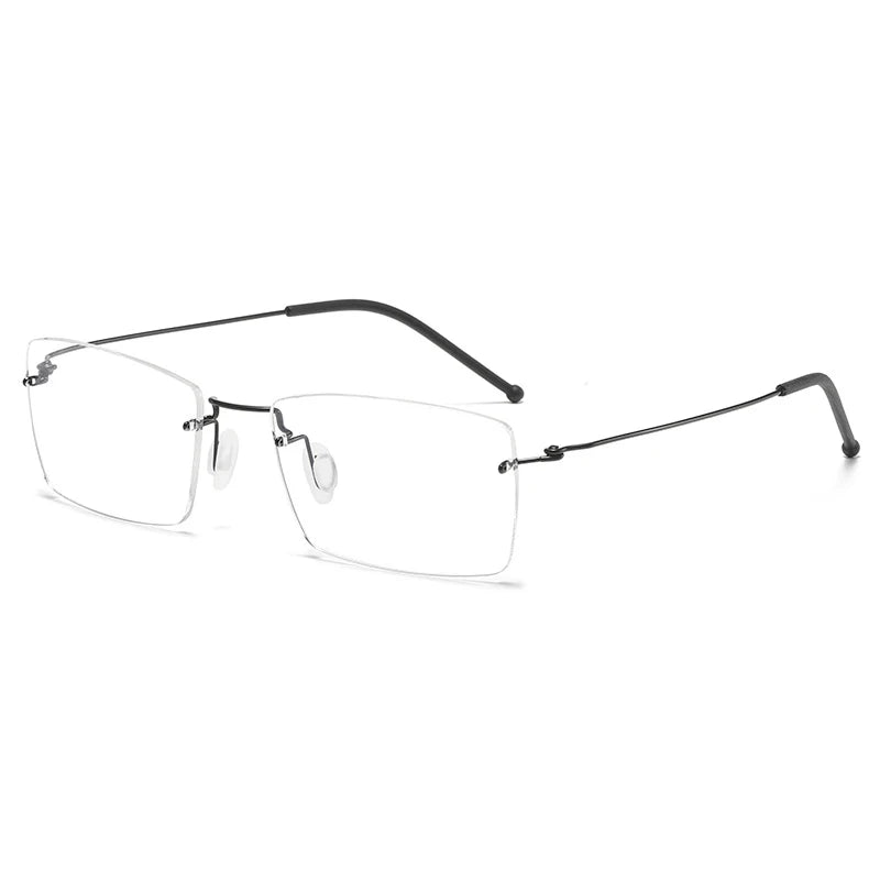 Hdcrafter Unisex Rimless Square Titanium Eyeglasses T5935 Rimless Hdcrafter Eyeglasses Black  