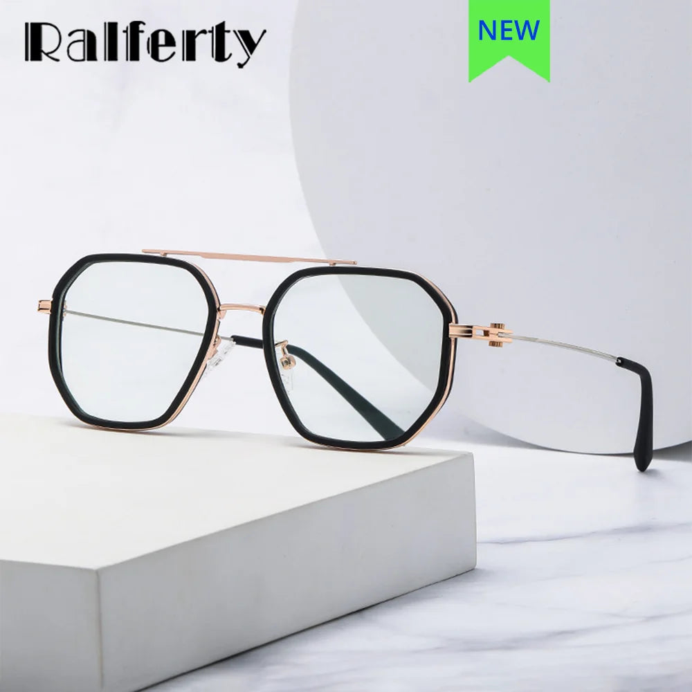 Ralferty Women's Full Rim Polygon Double Bridge Acetate Alloy Eyeglasses R823 Full Rim Ralferty   