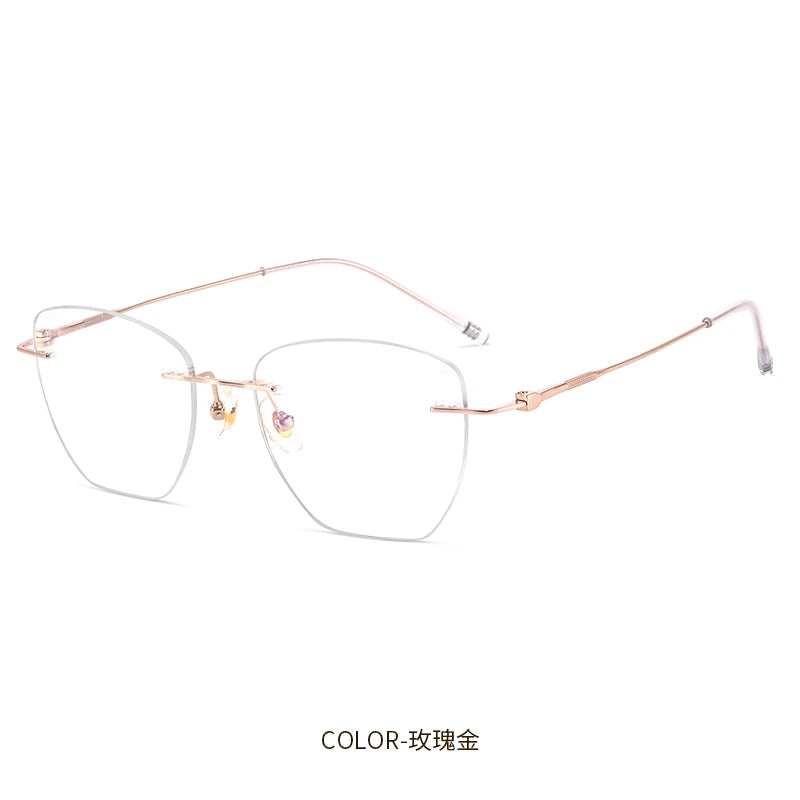 Reven Jate Women's Rimless Oval Polygon Titanium Eyeglasses 6019 Rimless Reven Jate rose golden