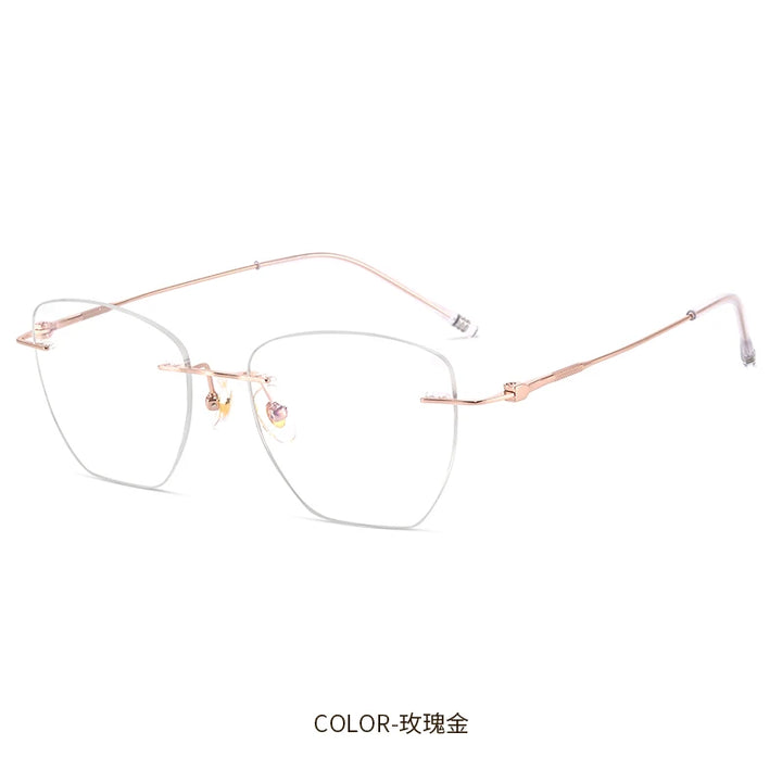 Reven Jate Women's Rimless Oval Polygon Titanium Eyeglasses 6019 Rimless Reven Jate rose golden