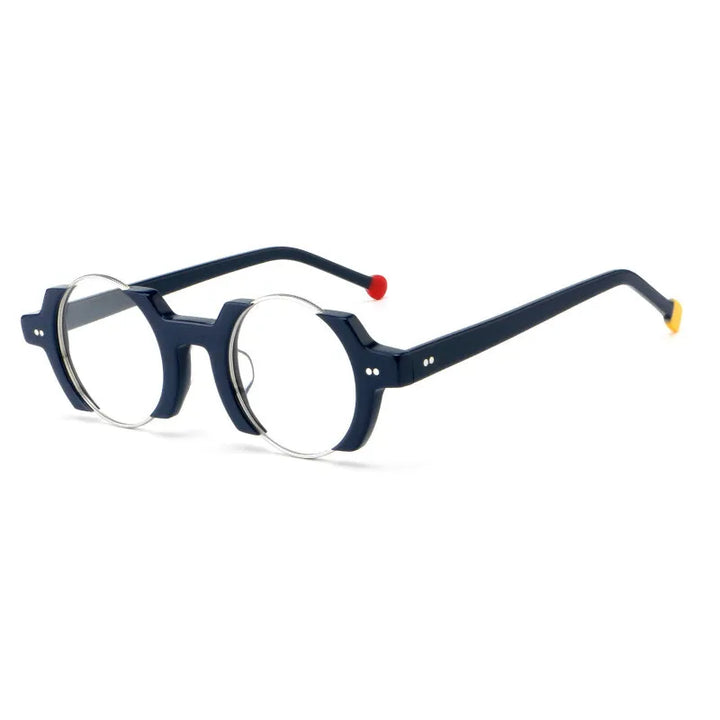 CCspace Unisex Semi Rim Round Acetate Eyeglasses 301778 Semi Rim CCspace Blue  