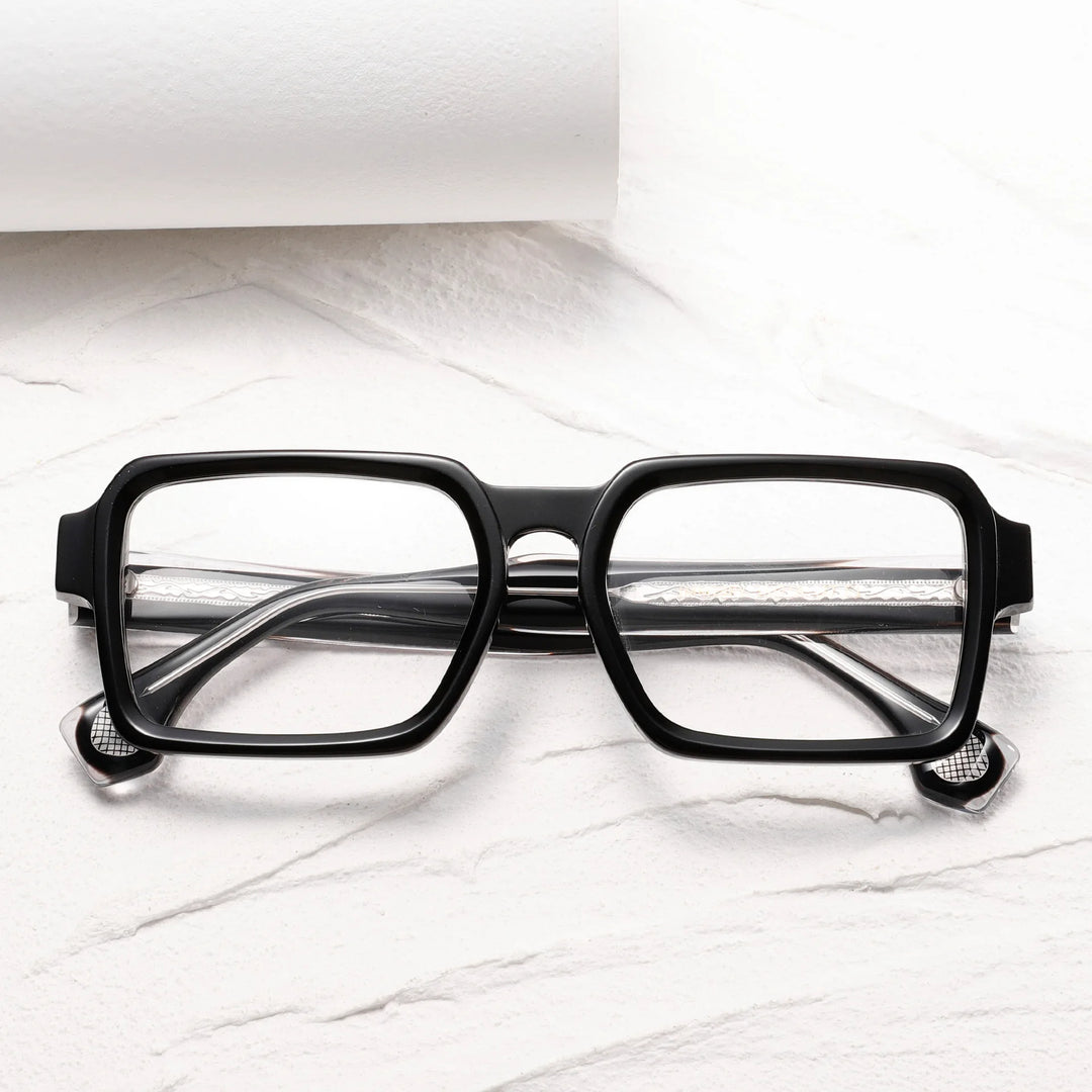 Black Mask Unisex Full Rim Square Thick Acetate Eyeglasses 21378 Full Rim Black Mask   