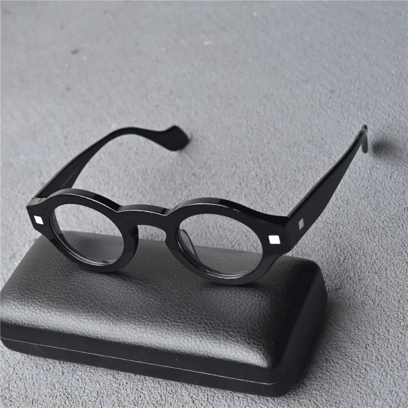 Black Mask Unisex Full Rim Round Thick Acetate Eyeglasses 426302