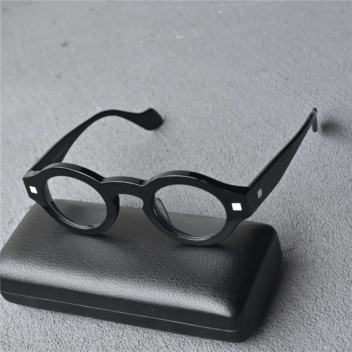 Black Mask Unisex Full Rim Round Thick Acetate Eyeglasses 426302