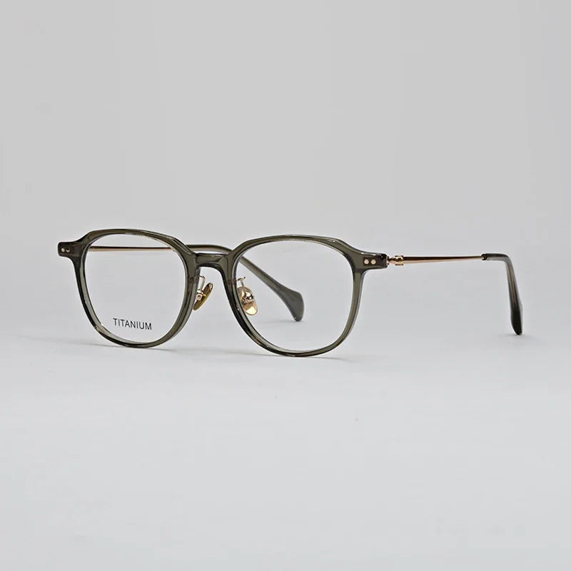 Hewei Unisex Full Rim Square Acetate Titanium Eyeglasses 19644 Full Rim Hewei green  