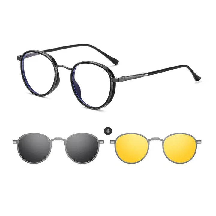 Gmei 770671 Unisex Full Rim Oval Alloy Frames With Clip On Sunglasses FuzWeb