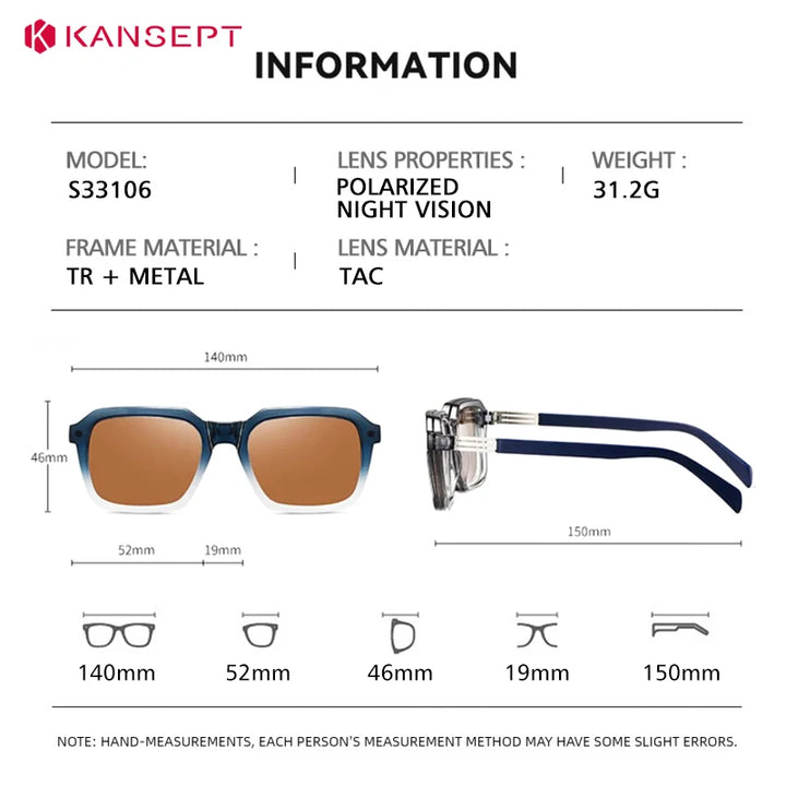 Kansept Unisex Full Rim Square Tr 90 Titanium Reading Glasses Clip On Sunglasses 33106