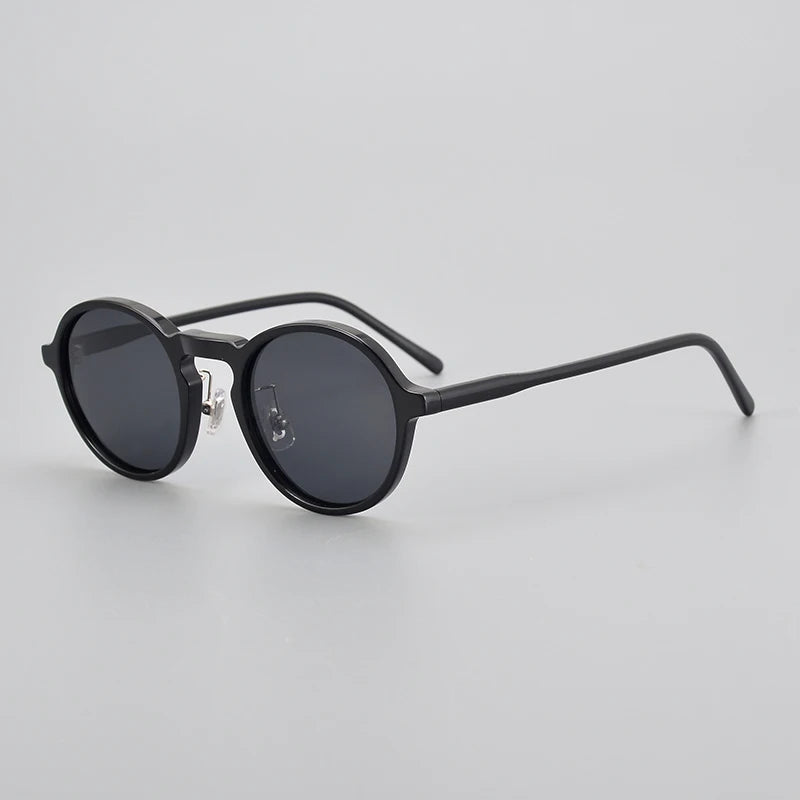Black Mask Unisex Full Rim Round Acetate Polarized Sunglasses 14543 Sunglasses Black Mask Black-Gray As Shown 