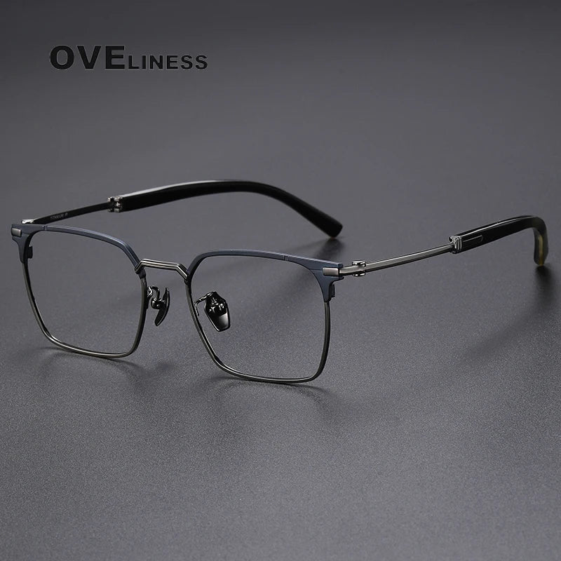 Oveliness Men's Full Rim Square Titanium Eyeglasses O2334 Full Rim Oveliness blue gun  