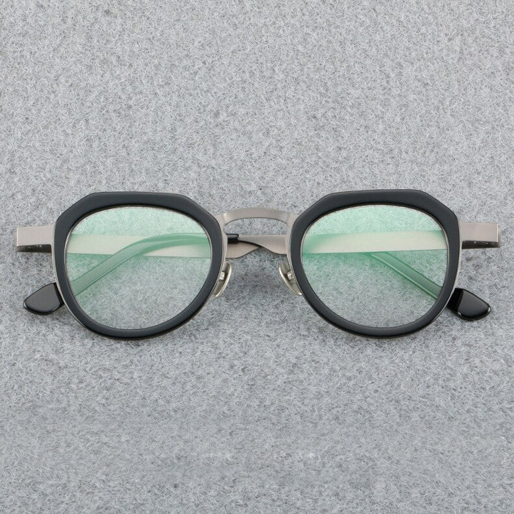 Muzz Men's Full Rim Square Acetate Titanium Alloy Eyeglasses 58081 Full Rim Muzz C1  