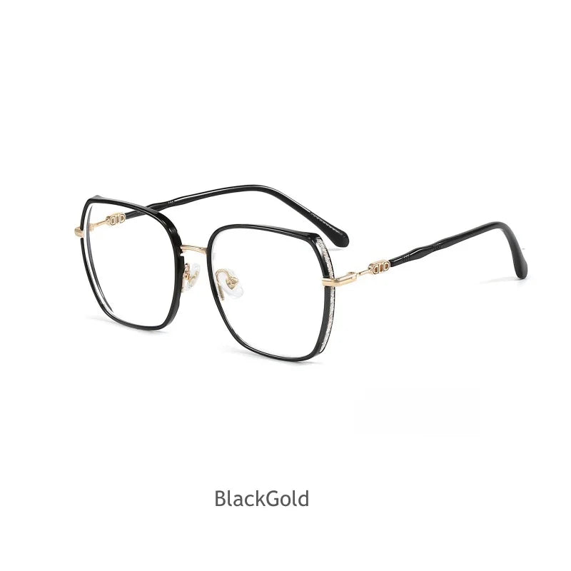 KatKani Women's Full Rim Square Alloy Acetate Eyeglasses M2288 Full Rim KatKani Eyeglasses Black gold  