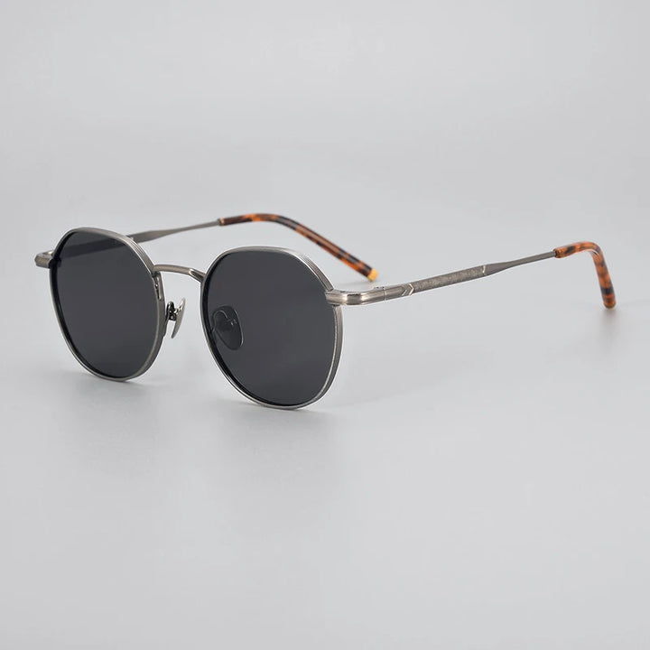 Black Mask Men's Full Rim Titanium Round Polarized Sunglasses 14045 Sunglasses Black Mask Gray-Gray Lens As Shown 