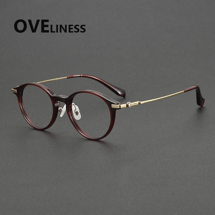 Oveliness Unisex Full Rim Round Oval Acetate Titanium Eyeglasses 90010