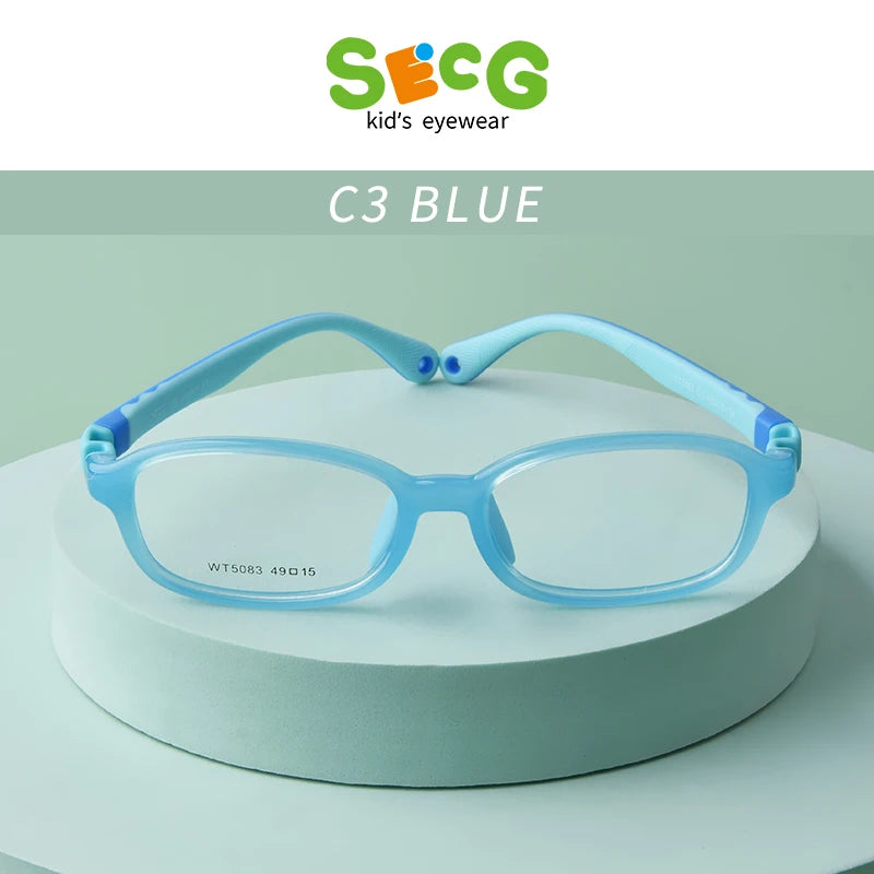 Secg Unisex Youth Full Rim Square Tr 90 Silicone Eyeglasses 5083 Full Rim Secg C3 BLUE  