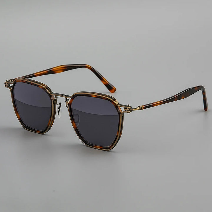 Black Mask Men's Full Rim Big Polygon Titanium Acetate Sunglasses 58672