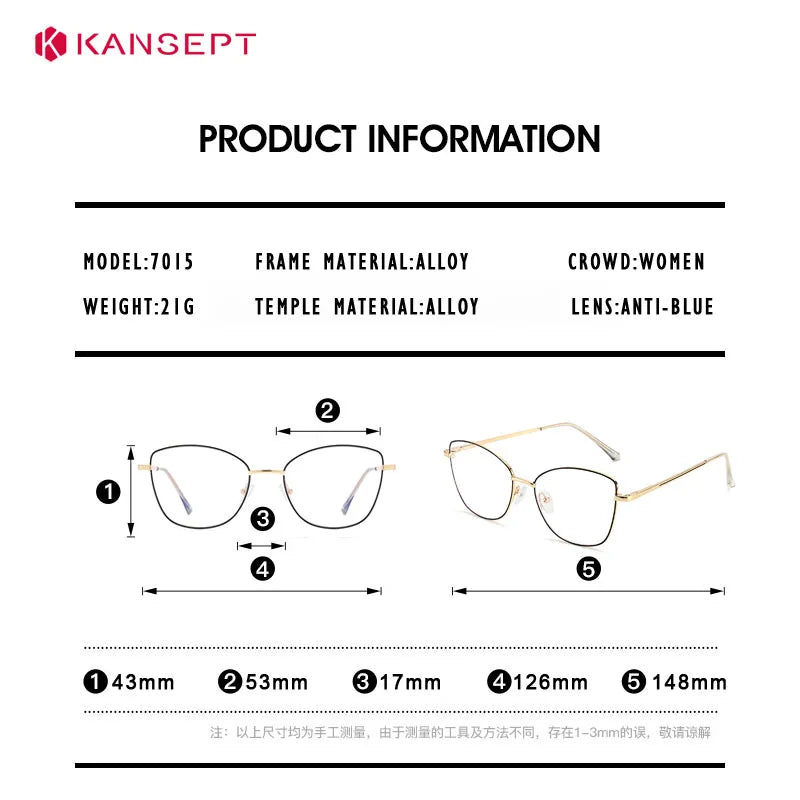 Kansept Women's Full Rim  Cat Eye Alloy Reading Glasses Clip On Sunglasses 70159