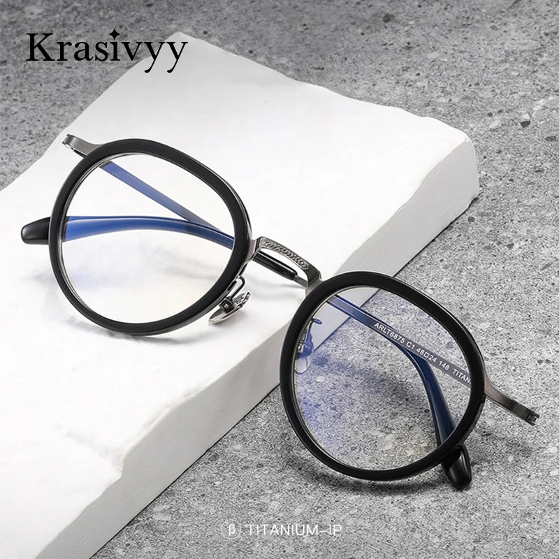Krasivyy Men's Full Rim Big Round Titanium Prescription Eyeglasses ARLT6875