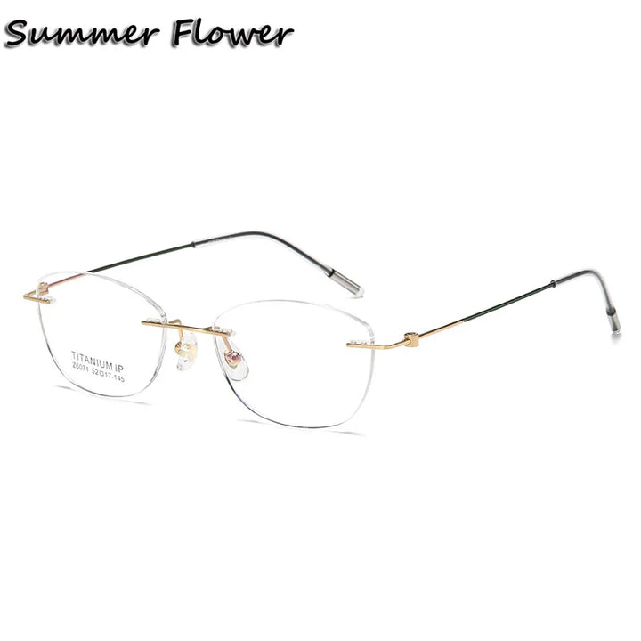 Summer Flower Women's Rimless Square Titanium Eyeglasses 86071 Rimless Summer Flower Gold Green