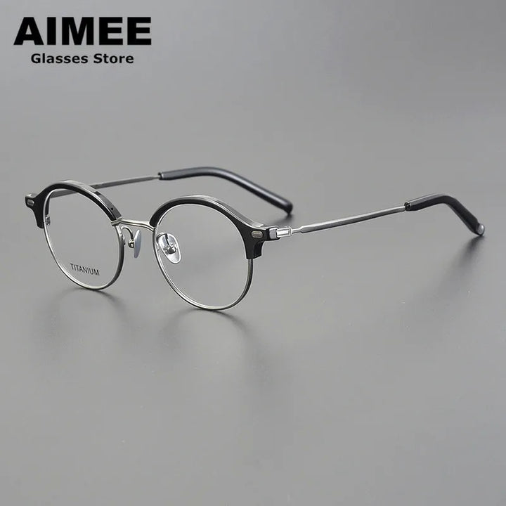 Aimee Unisex Full Rim Round Titanium Acetate Eyeglasses 6120 Full Rim Aimee Black-Gun  