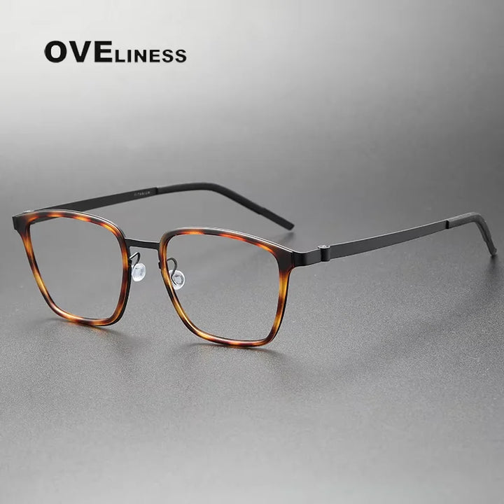 Oveliness Unisex Full Rim Big Square Screwless Titanium Eyeglasses 749 Full Rim Oveliness tortoise black  