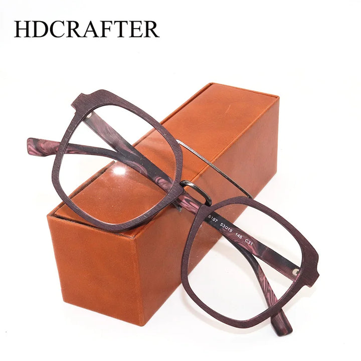 Hdcrafter Unisex Full Rim Square Double Bridge Wood Titanium Eyeglasses 86107