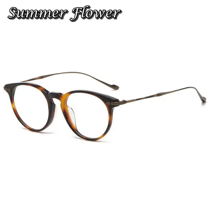 Summer Flower Unisex Full Rim Round Acetate Titanium Eyeglasses 615589